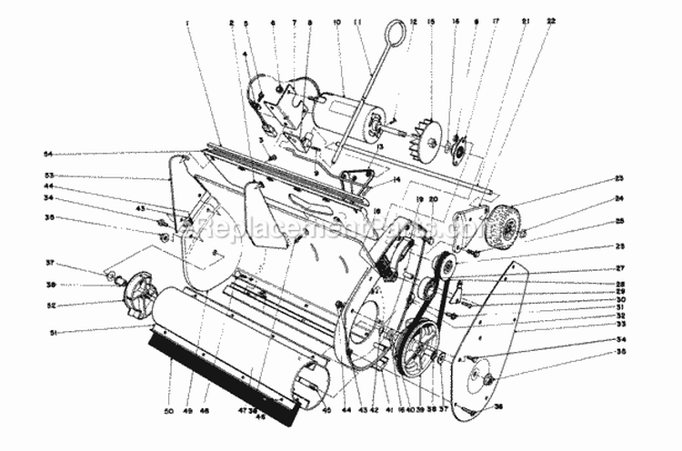 Lower Main Frame Assembly Diagram and Parts List for 38000 1006871-1999999 - 1981 Lawn Boy Snow Blower